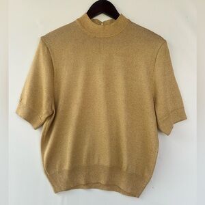 St. John Vintage‎ Basics gold metallic shimmer knit top Size M